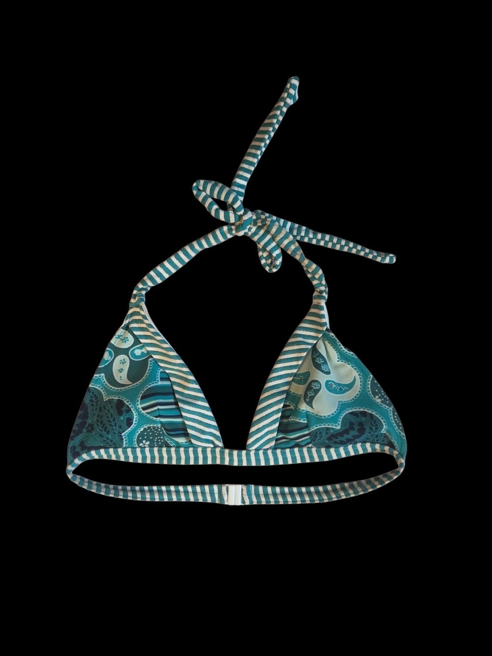 Y2K Striped Teal Green Paisley Halter Bikini Top